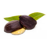 Jojoba seeds on white background